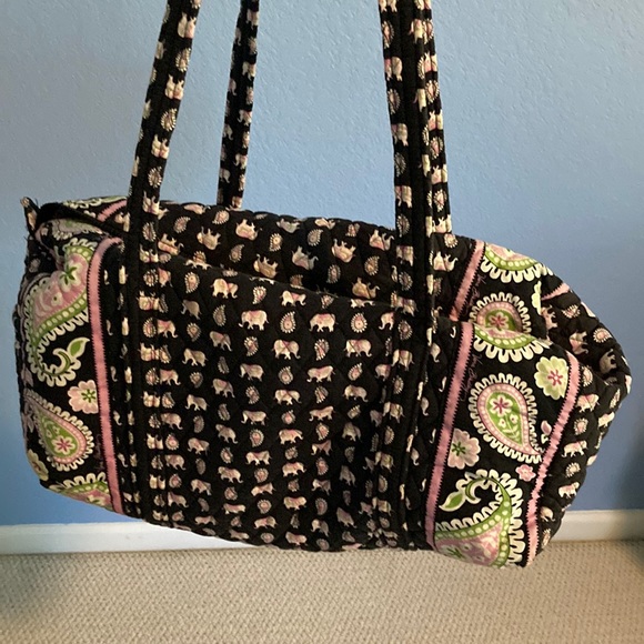 Vera Bradley Handbags - Vera Bradley Discontinued Black & Pink Elephant Small Duffle